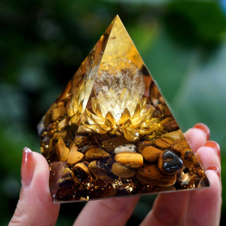 Olivenorma Clear Crystal Tiger Eye Lotus Symbol Orgone Pyramid