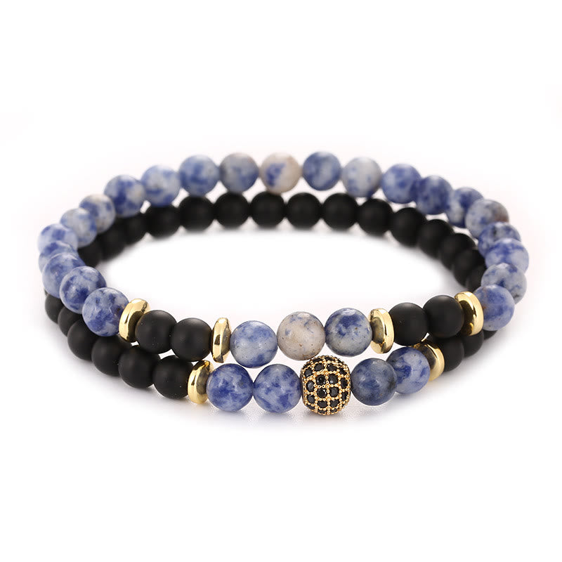 Olivenorma Natural Crystal Two Layer Beaded Men Bracelet