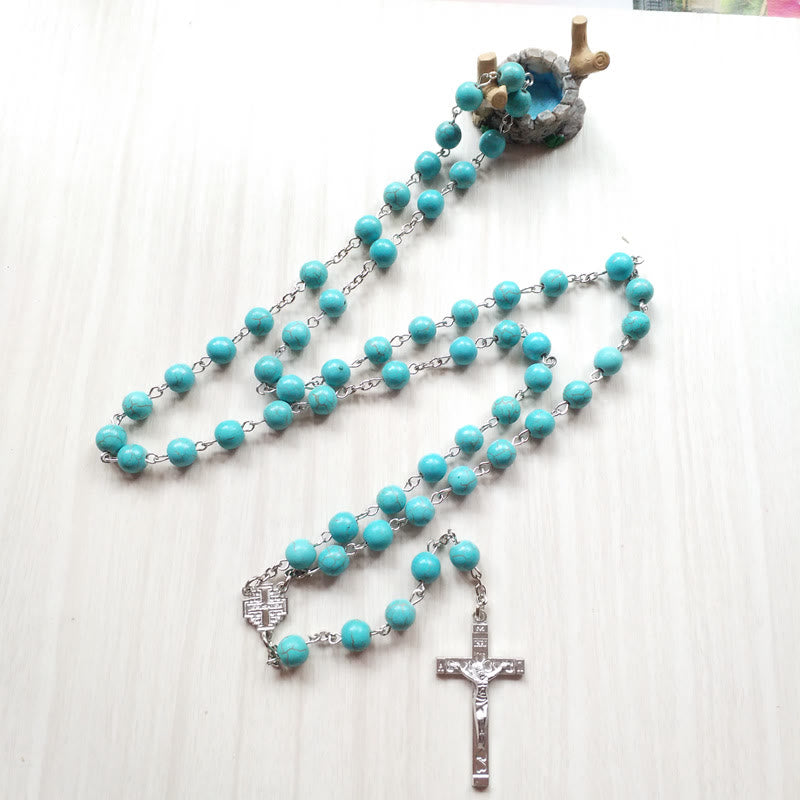 Olivenorma Turquoise Cross Charm Rosary Necklace - image 4