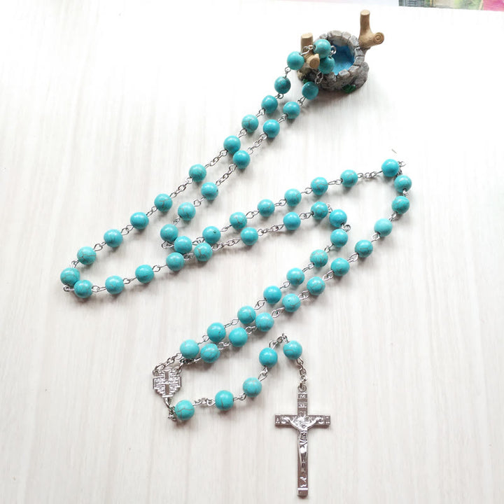 Olivenorma Turquoise Cross Charm Rosary Necklace - image 4