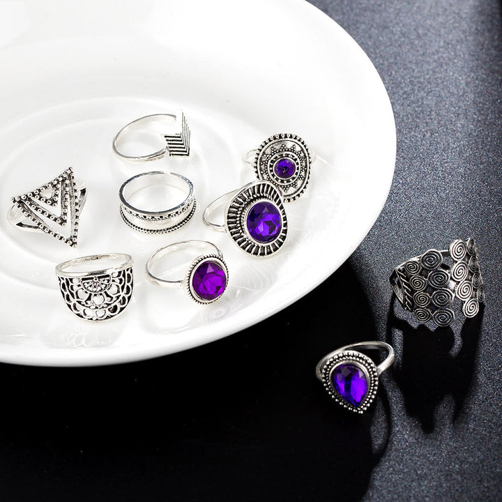 Olivenorma Vintage Purple Zircon Hollow 9 Piece Ring Set