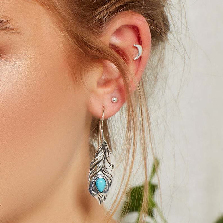 Olivenorma Vintage Turquoise Peacock Feather Cutout Bohemia Earrings
