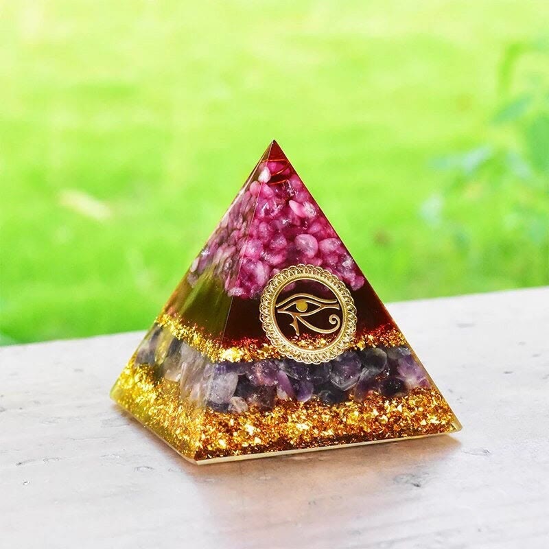 Olivenorma Pink Crystal Amethyst Eye Of Horus Orgone Pyramid