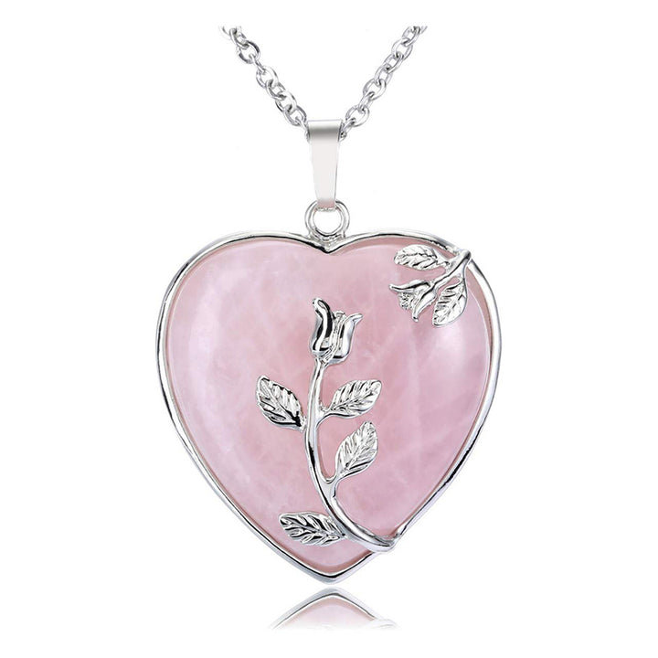 Olivenorma Heart Shaped Rose Gemstone Necklace