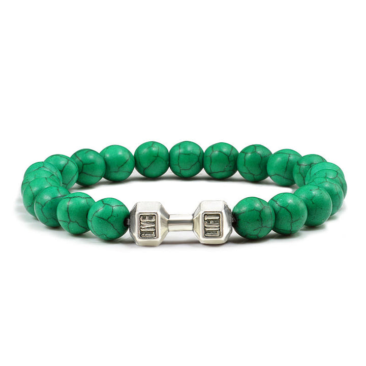 Olivenorma "Live Life" Dumbbells Natural Stone Beads Bracelet - Green Turquoise - Silver Barbell - 21cm - image 23