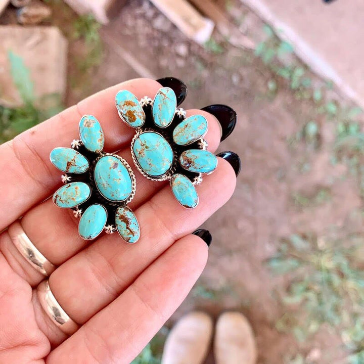 Olivenorma Vintage Bohemia Style Natural Stones Turquoise Earrings