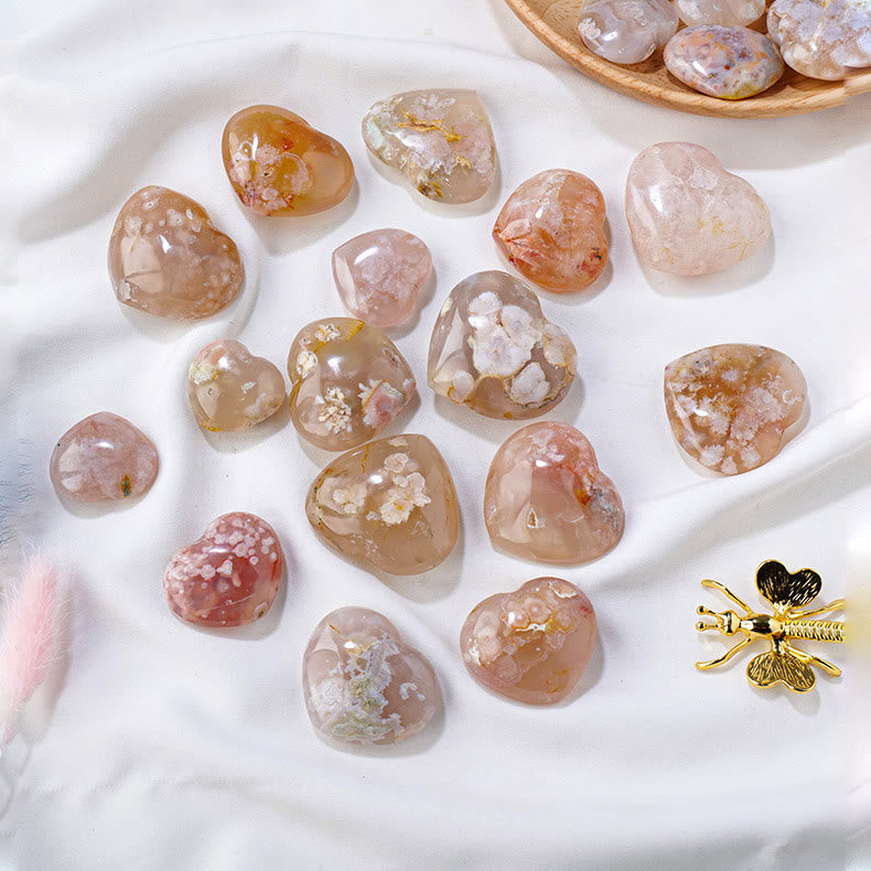 Olivenorma Cherry Blossom Agate Polished Play Stone Crystal Heart