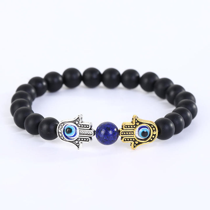 Olivenorma Natural Crystal Stone Beaded Evil Eye Hamsa Bracelet