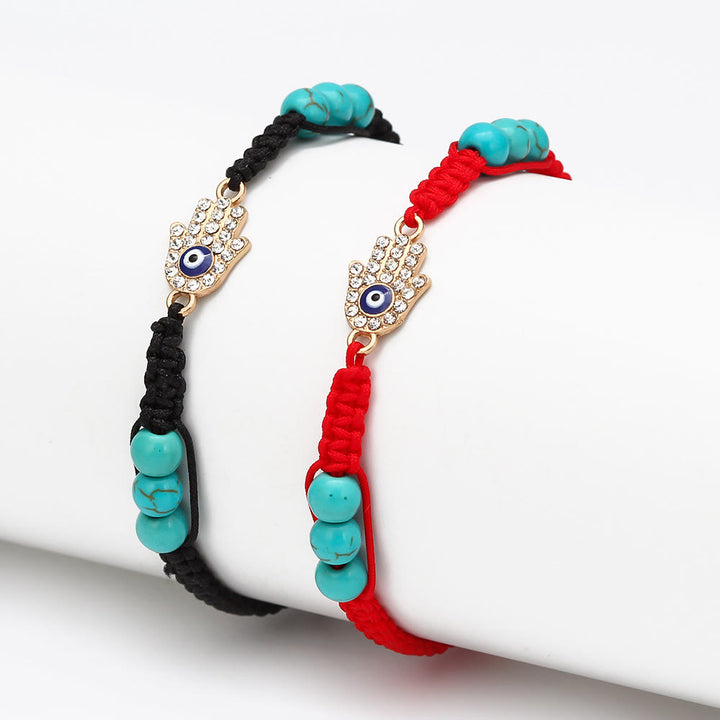 Olivenorma Turquoise White Zircon Evil Eye Braided Adjustable Bracelet