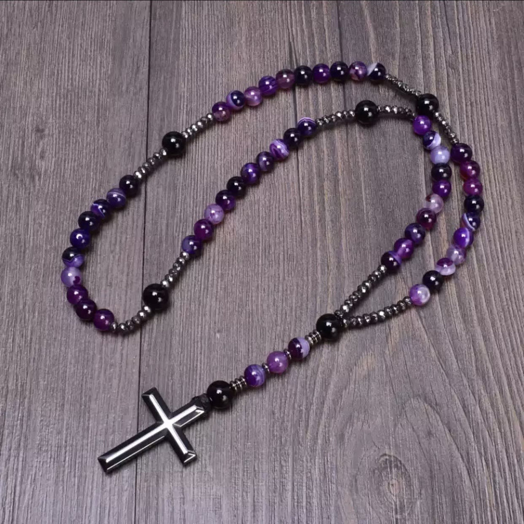 Olivenorma Cross Catholic Natural Stone Rosary Pendant Necklace