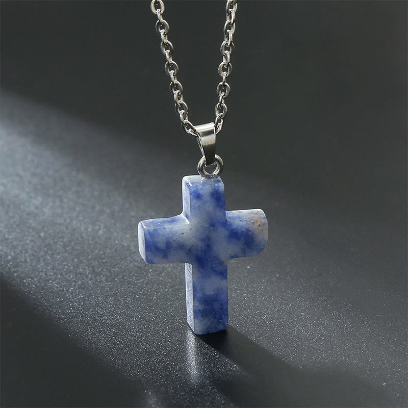 Olivenorma Natural Stone Cross Gemstone Necklace