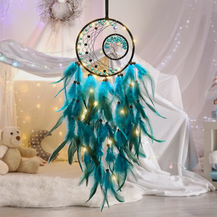 Olivenorma LED Turquoise Tree Of Life Feather Dream Catcher