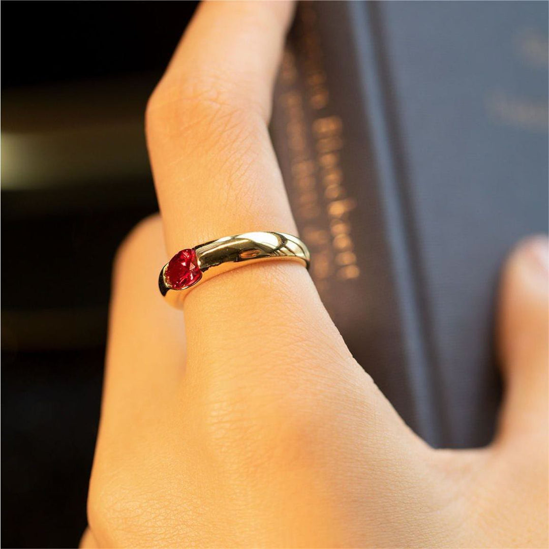 Olivenorma Garnet Gold Plated Minimalist Luxury Ring