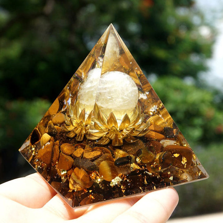 Olivenorma Clear Crystal Tiger Eye Lotus Symbol Orgone Pyramid