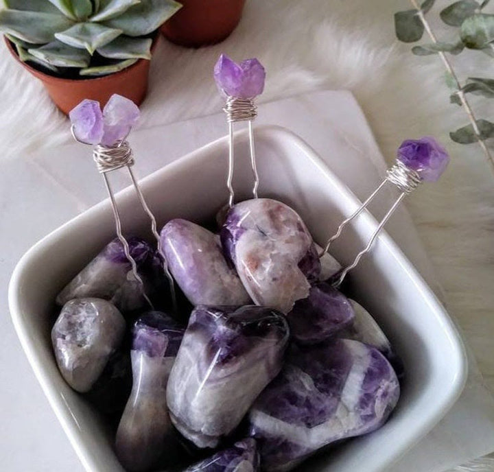 Olivenorma Natural Amethyst Quartz Flower Hairpin