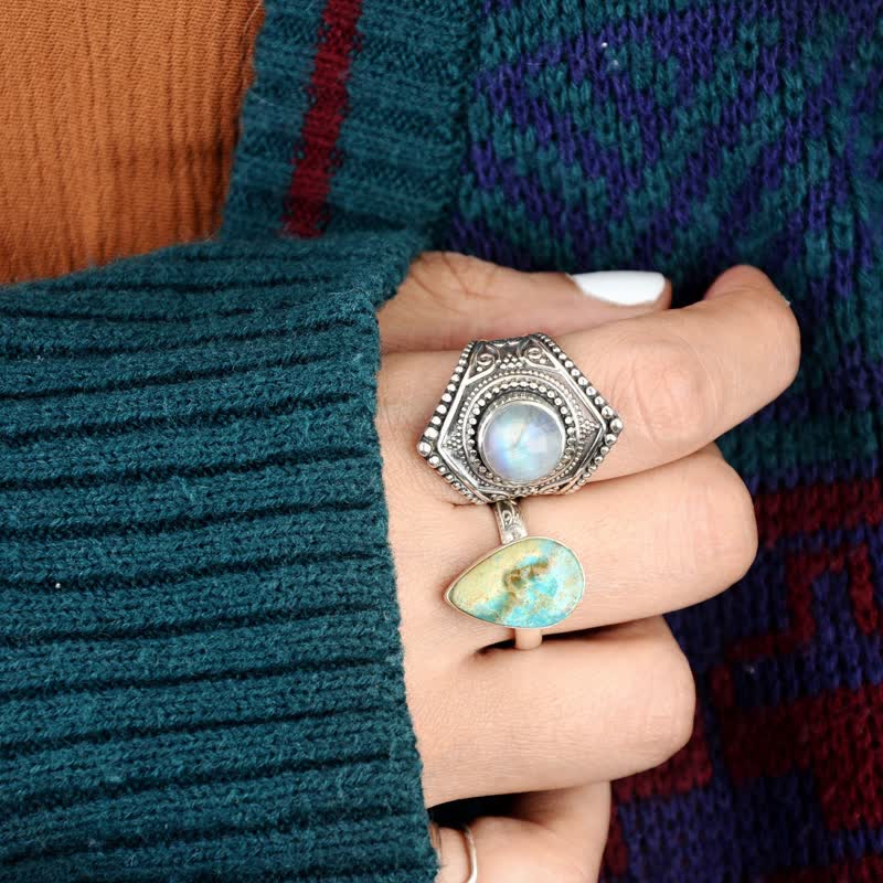 Bohemia Retro Moonstone Silver Ring