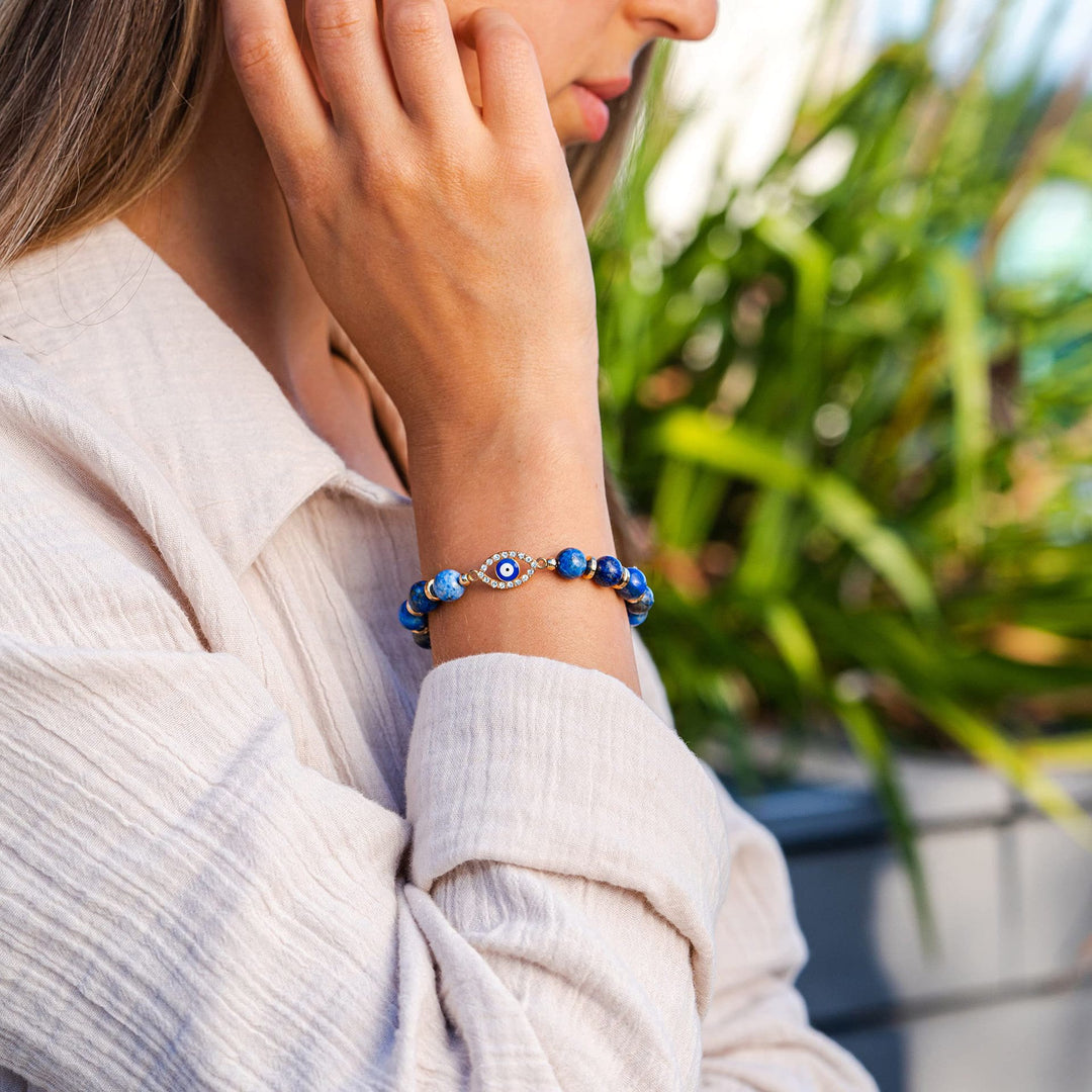 Olivenorma "Mood & Energy Protection" Lapis Lazuli Beaded Evil Eye Bracelet