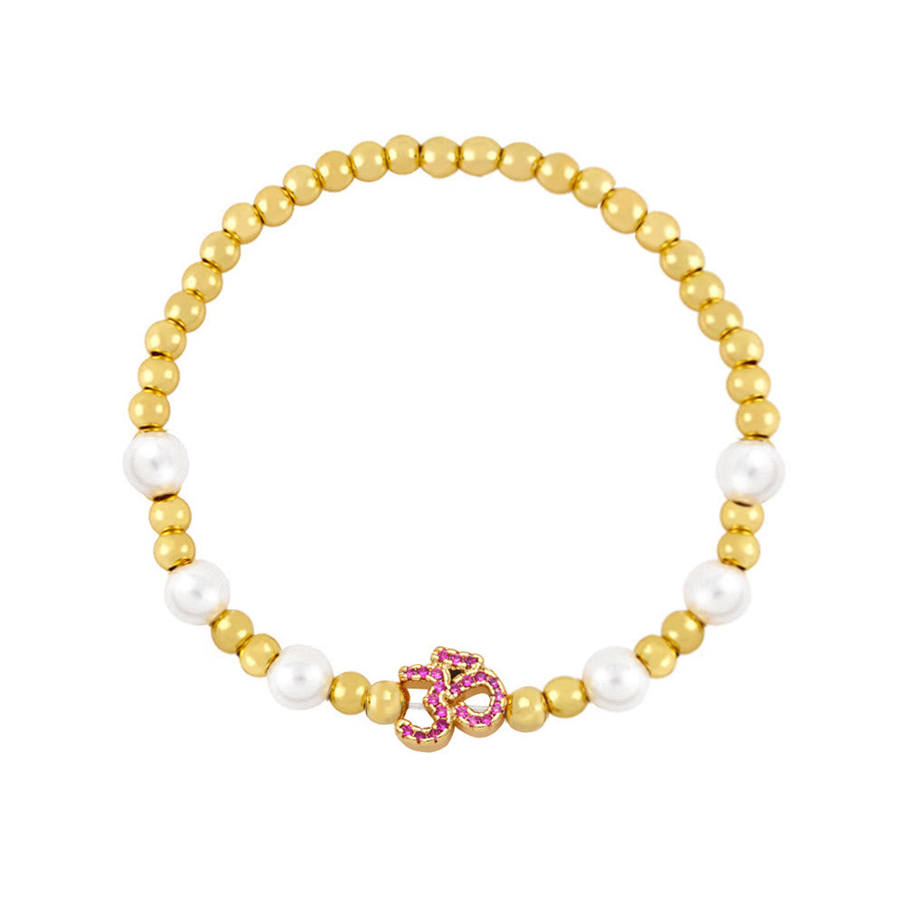 Olivenorma Brass Pearl Beaded Om Symbol Bracelet