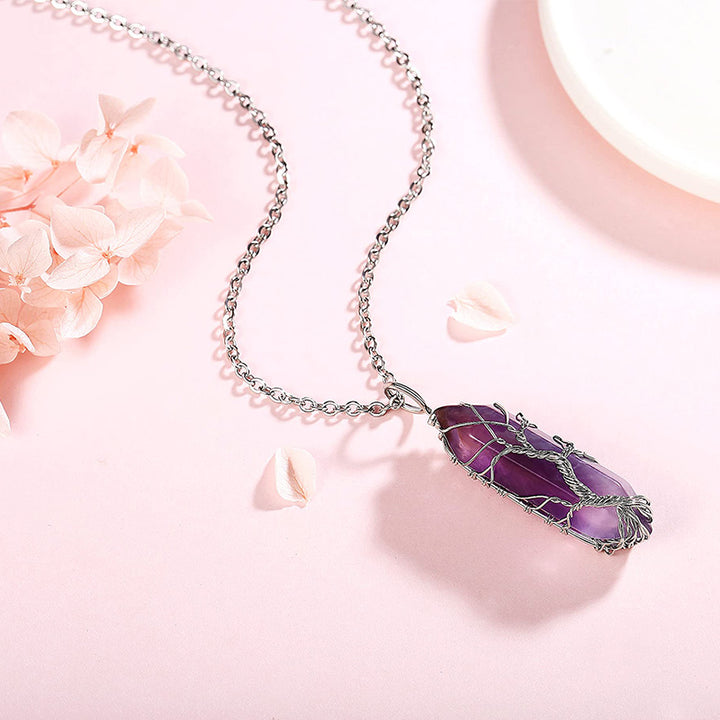 Olivenorma Crystal With Tree Of Life Gemstone Necklace