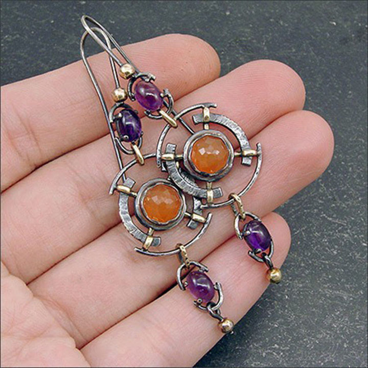 Olivenorma Retro Disc Hollow Inlaid Crystal Witch Earrings