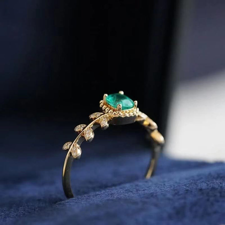 Olivenorma Vintage Emerald Leaf With Zircon Ring