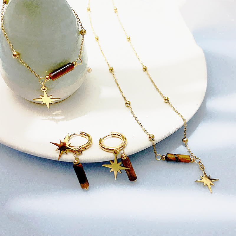 Olivenorma Natural Tiger Eye Star Pendant Earrings Necklace Bracelet