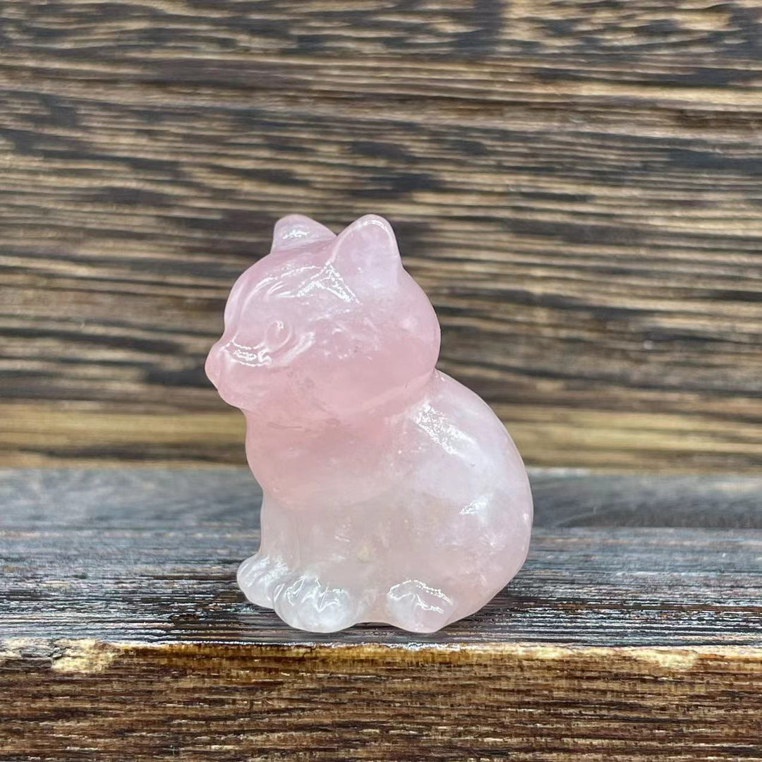Olivenorma Natural Stone 1.2 Inch Cute Kitten Gemstone Decoration - Rose Quartz - image 22