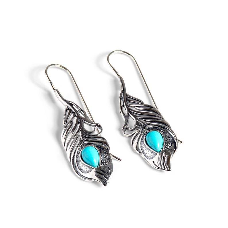 Olivenorma Vintage Turquoise Peacock Feather Cutout Bohemia Earrings
