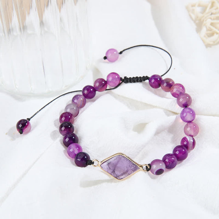 Olivenorma Amethyst Rhombus Pendant Beads Bracelet