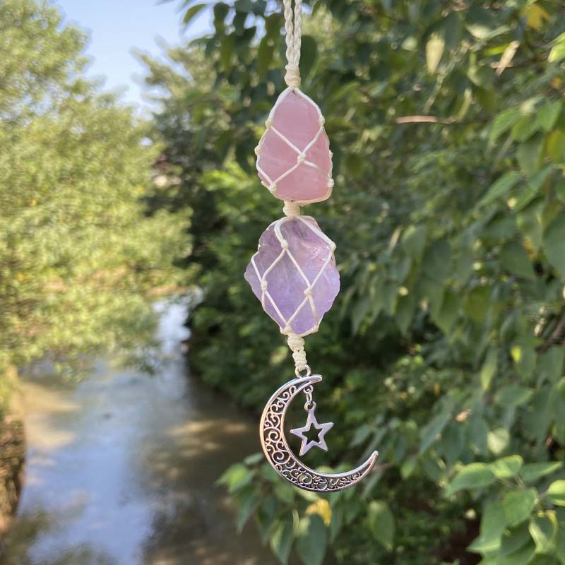 Natural Crystal Stone Moon&Star Symbol Wind Chime