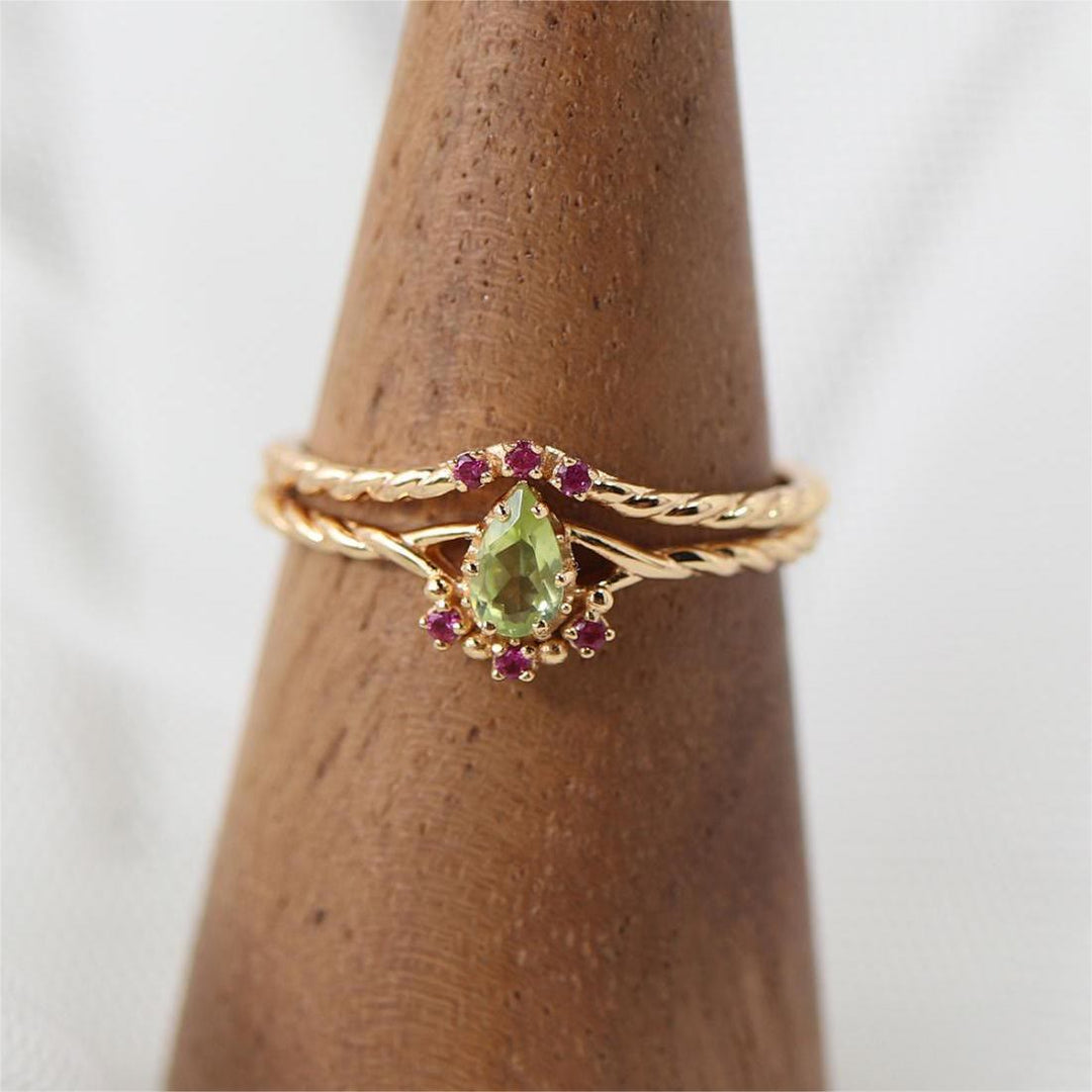 Olivenorma Dainty Peridot Pink Crystal Stacking Adjustable Ring Set