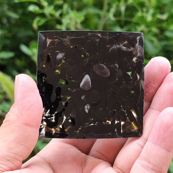 Olivenorma Obsidian with Peridot Lucky Orgone Pyramid