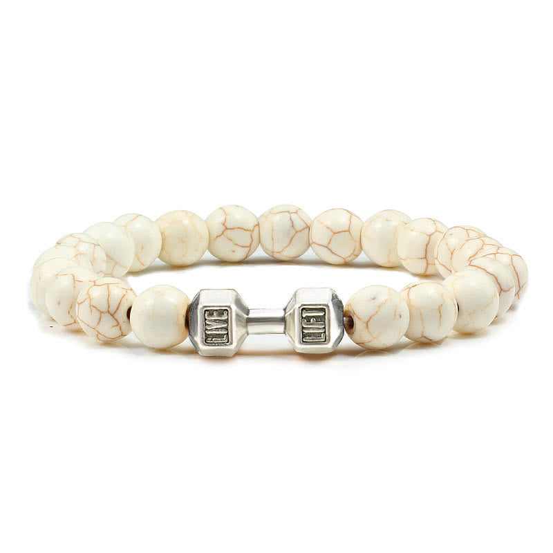 Olivenorma "Live Life" Dumbbells Natural Stone Beads Bracelet - White Turquoise - Silver Barbell - 21cm - image 19