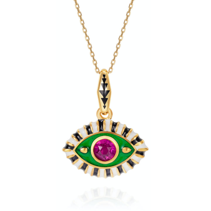 Olivenorma Stainless Steel Colorful Evil Eye Zircon Pendant Necklace - Green & Pink Zircon - image 1