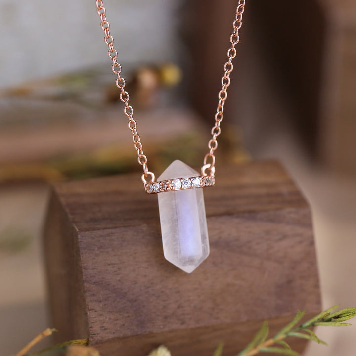 Olivenorma S925 Hexagonal Column Moonstone Crystal Pendant Necklace