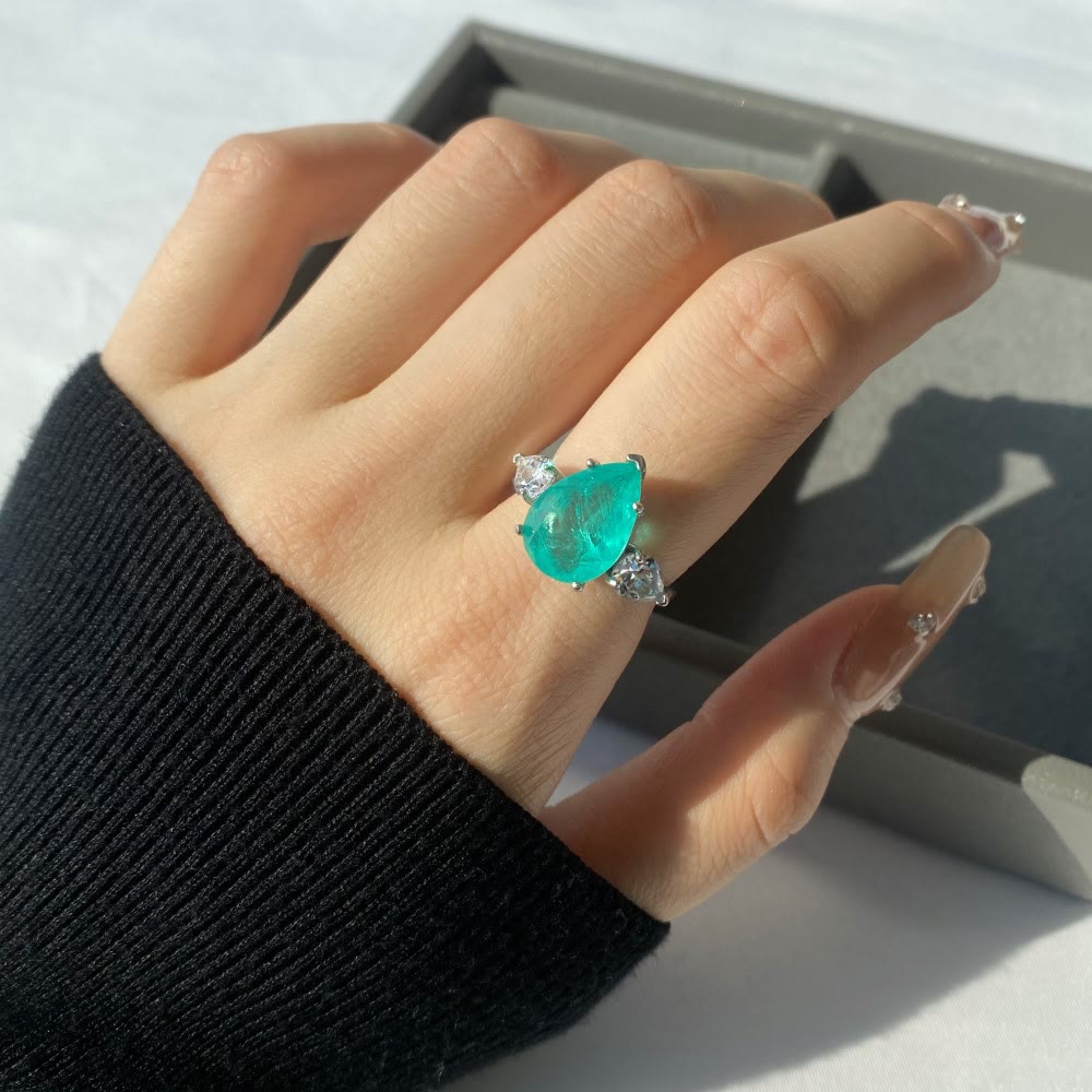 Olivenorma Paraiba Tourmaline White Zircon Exquisite Ring