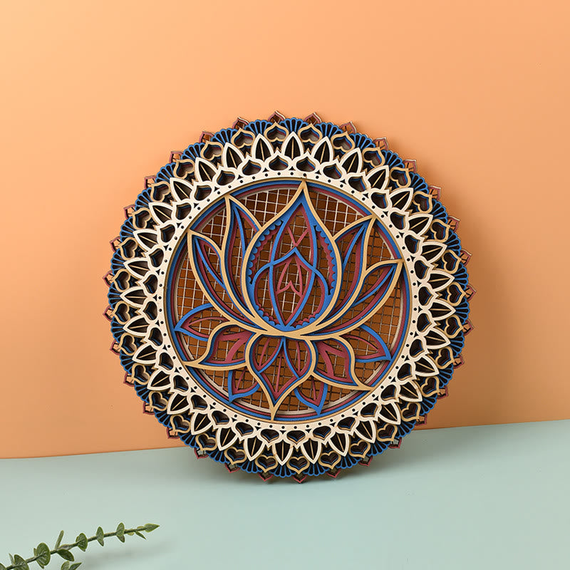 Olivenorma Lotus Mandala Wooden 3D Engraving Wall Decor