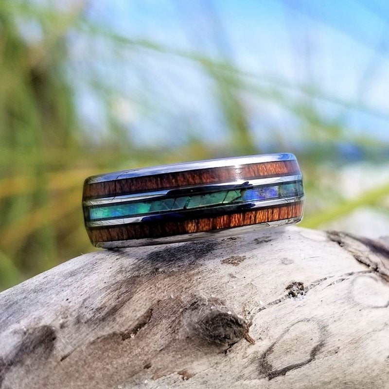 Olivenorma Koa Wood and Abalone Shell Tungsten Carbide Ring - image 4