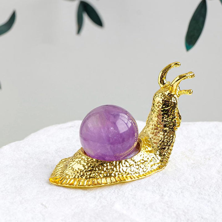 Olivenorma Natural Crystal Ball Holder Small Snail Gemstone Decoration - Amethyst - Golden - image 1