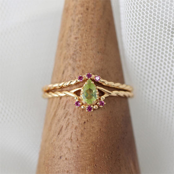 Olivenorma Dainty Peridot Pink Crystal Stacking Adjustable Ring Set