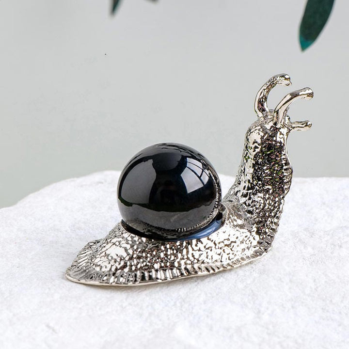 Olivenorma Natural Crystal Ball Holder Small Snail Gemstone Decoration - Obsidian - Silver - image 11