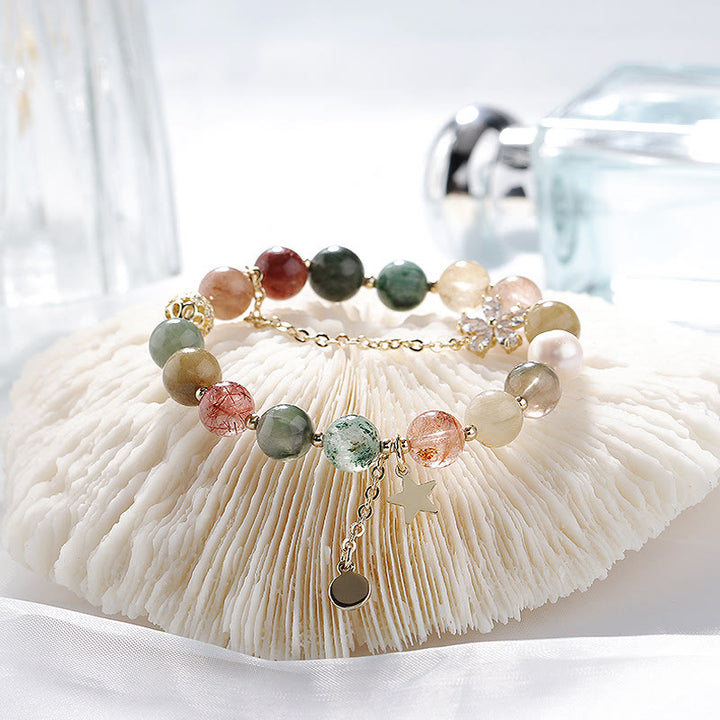 Olivenorma Gold Rutilated Quartz Tourmaline Star Moon Beaded Bracelet - Gold Rutilated Quartz&Tourmaline - image 0