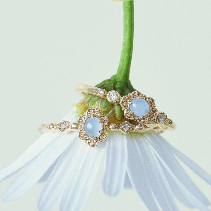 Olivenorma Vintage Natural Aquamarine Daisy Flowers Ring