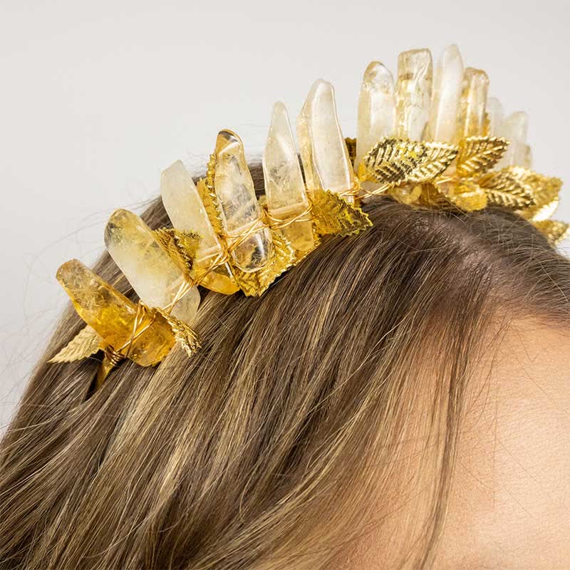 Olivenorma Citrine Gold Bridal Headband Crystal Crown