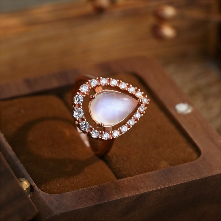 Olivenorma Water Drop Moonstone White Zircon S925 Rose Gold Ring