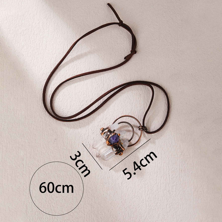 OlivenormaNatural Rough Stone Irregular Pendant Leather Rope Necklace