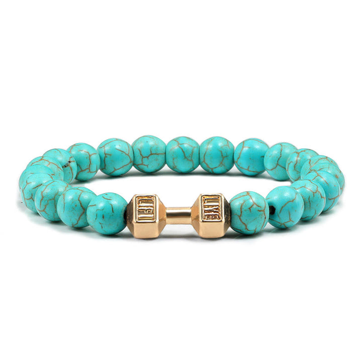 Olivenorma "Live Life" Dumbbells Natural Stone Beads Bracelet - Turquoise - Golden Barbell - 21cm - image 12