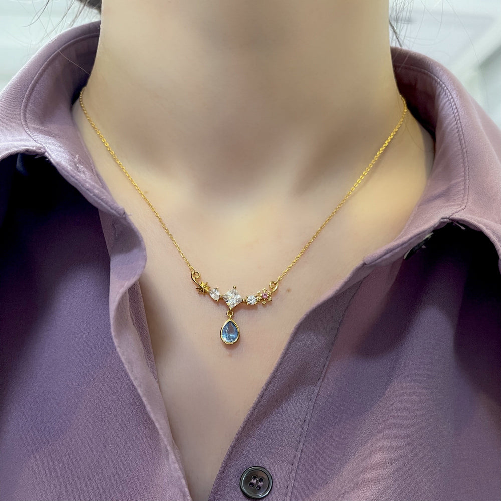 Olivenorma Blue Zircon Pendant With Star Element Design Vintage Inspired Necklace - image 1