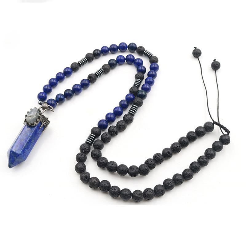 Olivenorma Natural Crystal Hexagon Prism Pendant Mala Necklace