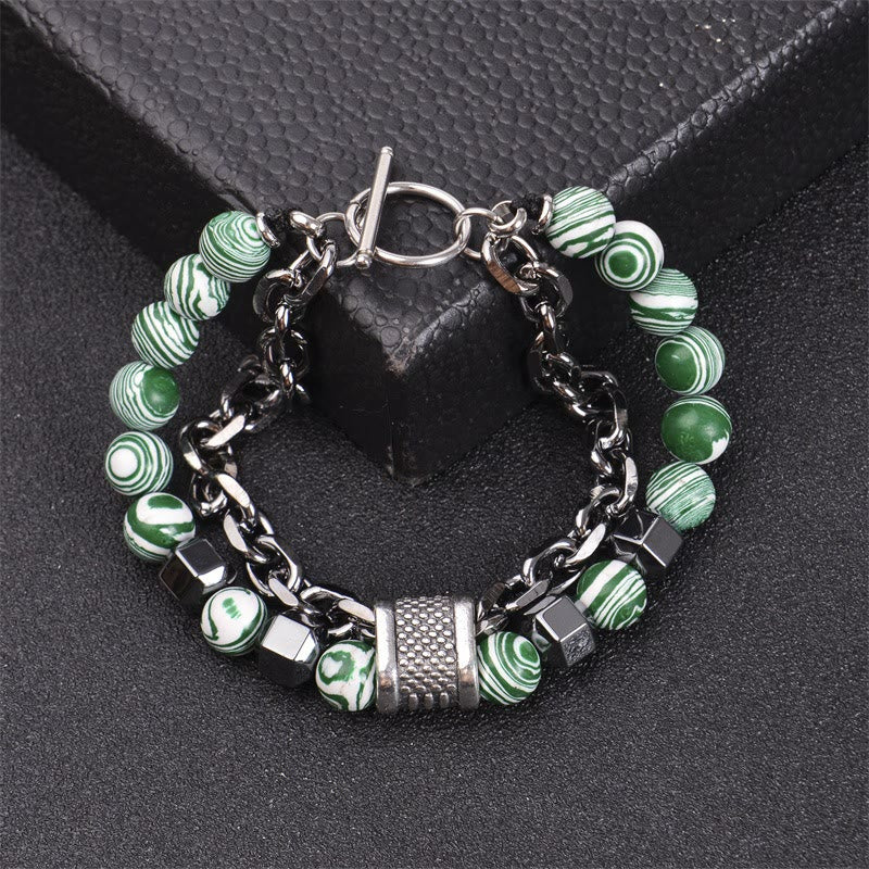 Olivenorma 8mm Malachite Stone Titanium Chain Bracelet